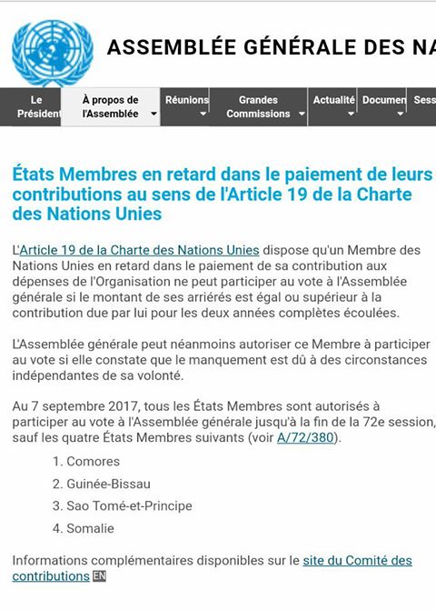 image 72ème Assemblée générale de l'Onu / Les Comores privées de vote pour une histoire de 876 418 dollars